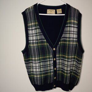 New Rive Co Authentic Sportswear Granpa Green Blue Plaid Cotton Blend Vest Sz L